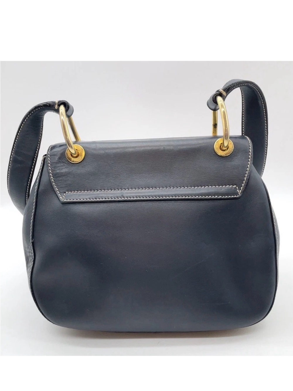 Prada Vintage Gold Hardware Leather Navy Flap Shoulder Bag W/Dustbag COA - Picture 2 of 11
